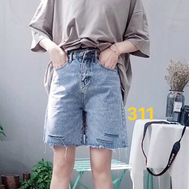 Quần bò ngố ống suông quần jean rách nữ