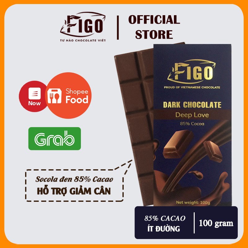 [BÁN CHẠY-SOCOLA HOT NHẤT SHOPEE] Kẹo socola đen 85% 100g, Dark chocolate 85% ít đường, ăn vặt văn phòng giảm cân, FIGO