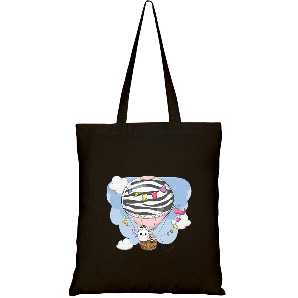 Túi vải tote canvas HTFashion in hình cute cartoon zebra flying on HT481