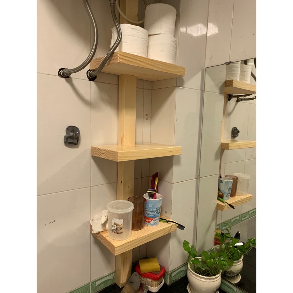 Kệ gỗ gắn tường để đồ, Kệ gỗ decor, Kệ 3 ngăn giá xưởng