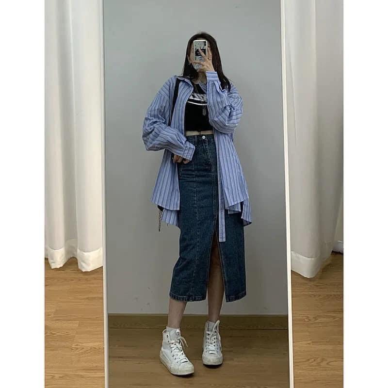 Chân Váy Dài Denim Cạp Cao Xẻ Tà Siêu Hack Dáng Hàng Quảng Châu Siêu Đẹp (Ảnh Thật Ở Cuối) | BigBuy360 - bigbuy360.vn