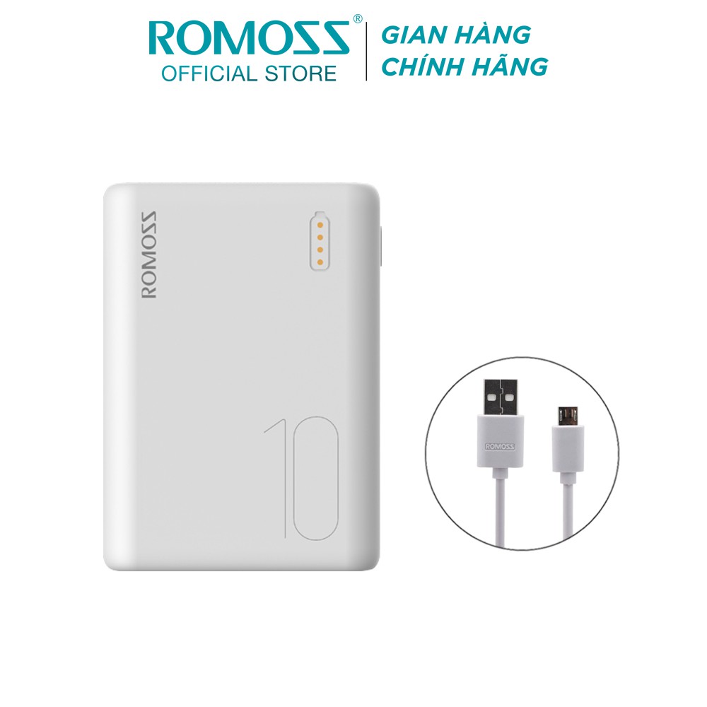 Pin sạc dự phòng Romoss Simple 10 10.000mAh nhỏ gọn + Cáp sạc micro USB Romoss CB05 dài 1m - Hãng phân phối chính thức