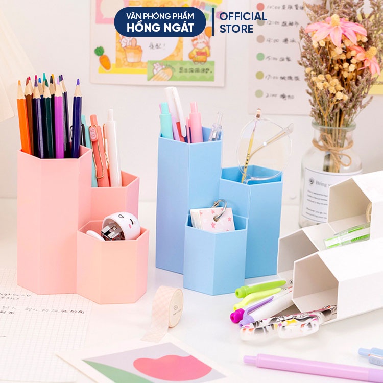 Ống đựng bút hình tổ ong, hộp đựng bút để bàn cute đa năng giá rẻ đồ dùng học tập dễ thương văn phòng phẩm OB08