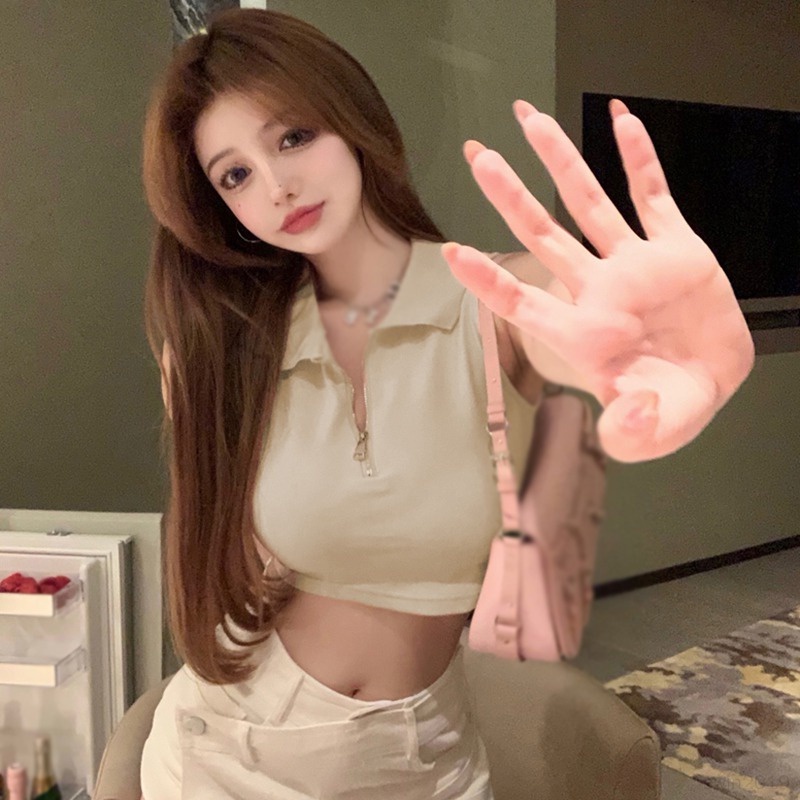 Áo Sweater Không Tay Phối Khóa Kéo Phía Trước Thời Trang Cho Nữ