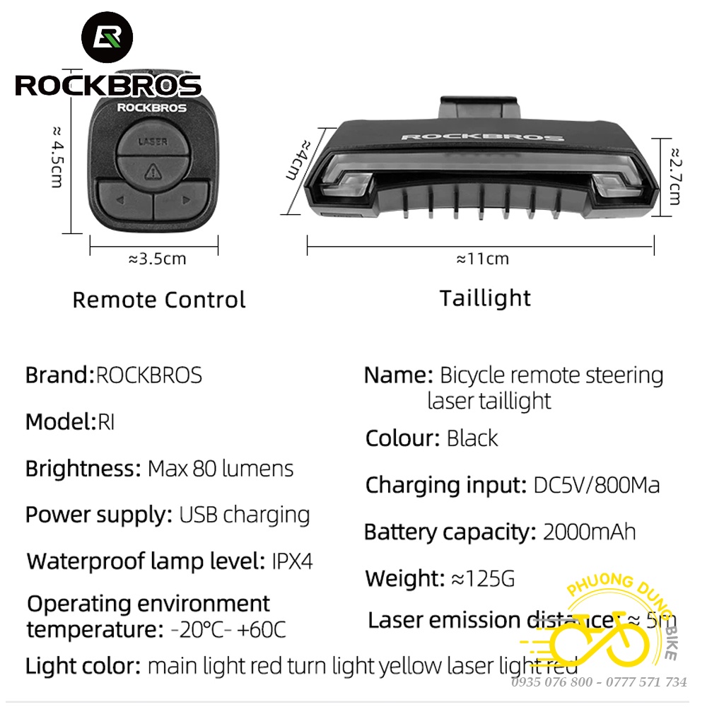 Đèn sau xi nhan cao cấp xe đạp có điều khiển ROCKBROS R1