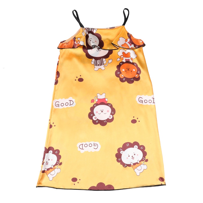 Đầm ngủ YAOEENH hai dây vải lụa lạnh thoáng khí in họa tiết hoạt hình xinh xắn thời trang mùa hè dành cho bé gái