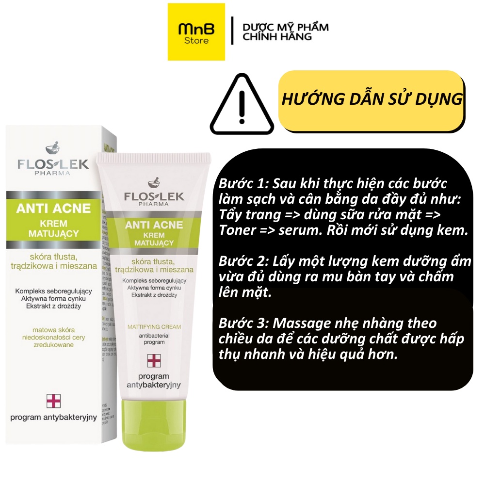 Kem kiểm soát dầu và điều tiết nhờn Floslek Anti Acne Mattifying Cream 50ml