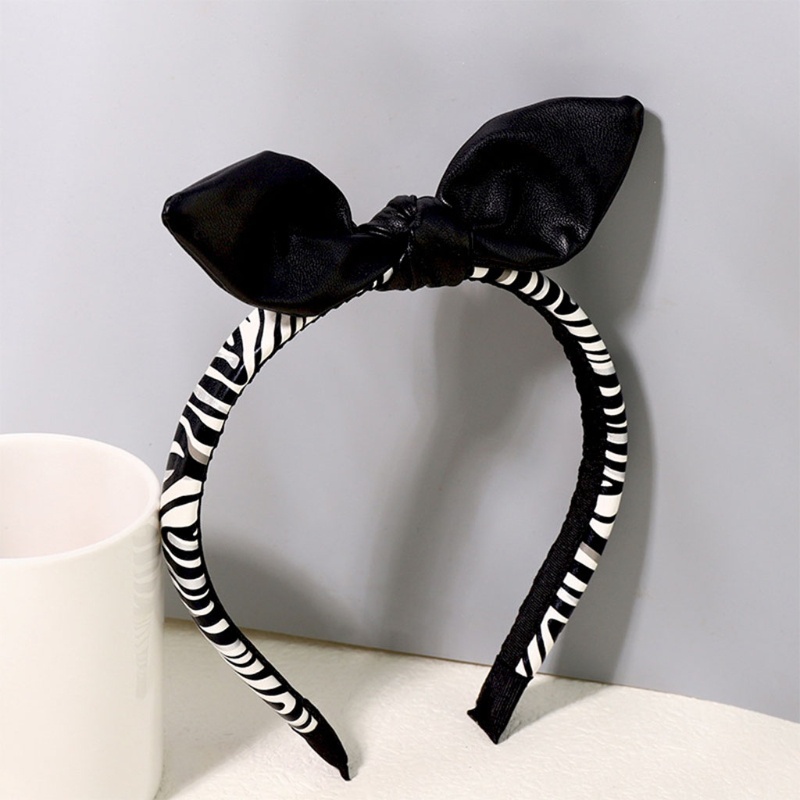 Băng Đô Nơ Bằng Da Họa Tiết Da Báo / Kẻ Sọc / Chấm Bi Dành Cho Nữ