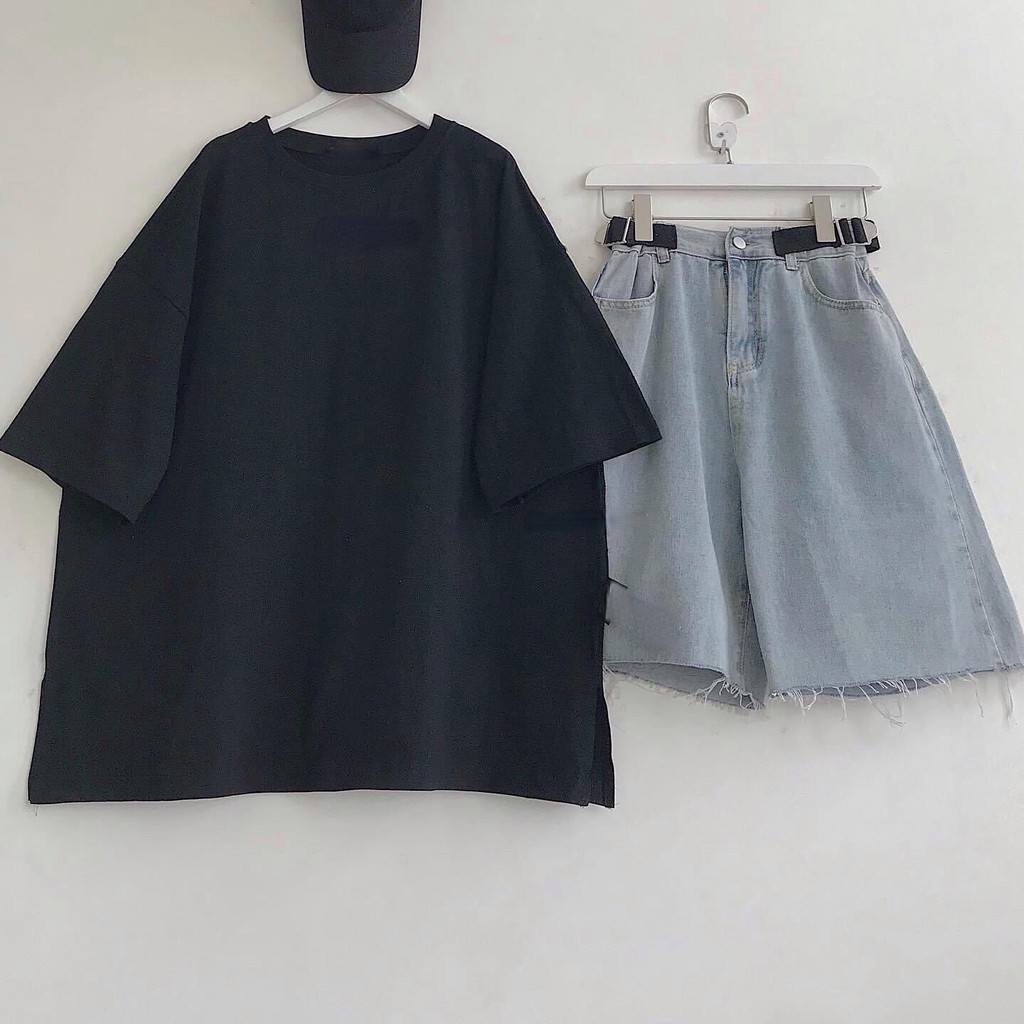 Quần short jean ống rộng Lylyshop có dây điều chỉnh eo, quần sooc đùi chất bò mềm mịn | BigBuy360 - bigbuy360.vn