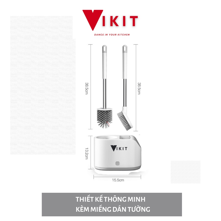 Bộ chổi cọ nhà vệ sinh MẪU MỚI NHẤT 2022- Chổi cọ bồn cầu đa năng 2 món VKIT- Có thể dán tường CVS01
