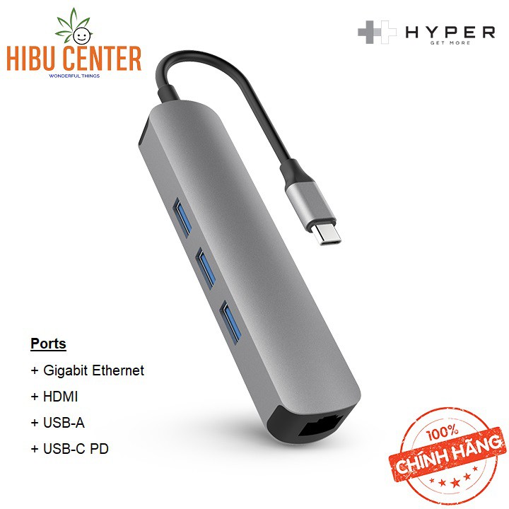 [Cho Macbook] Hub USB-C Cổng chuyển HyperDrive 4K HDMI 6-in-1 GN233B - Follow HIBUCENTER Giảm 5%