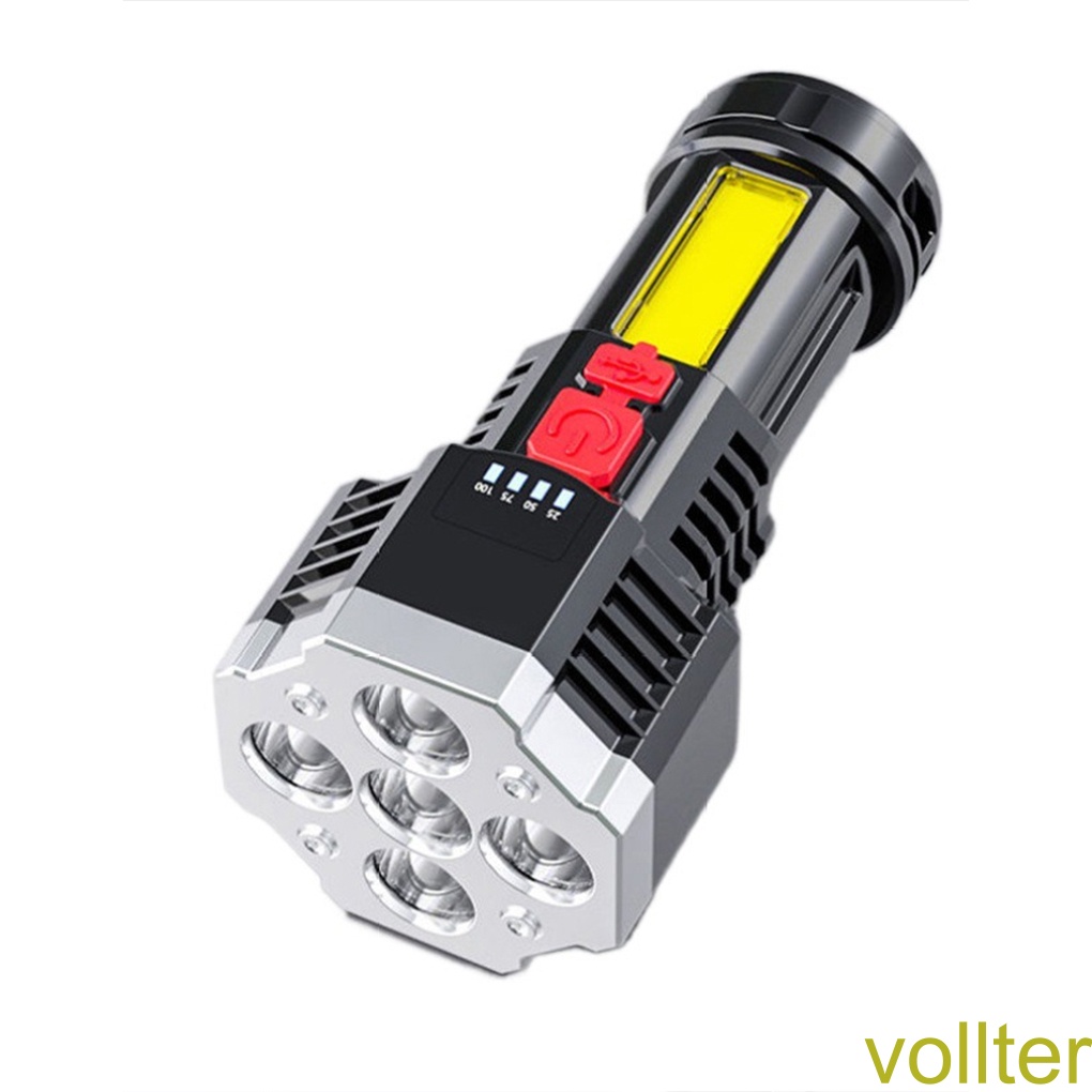 [Voll]Plastic Flashlight Portable Waterproof COB Hard Light Power Display Electric Torch Indoor Outdoor Travelling