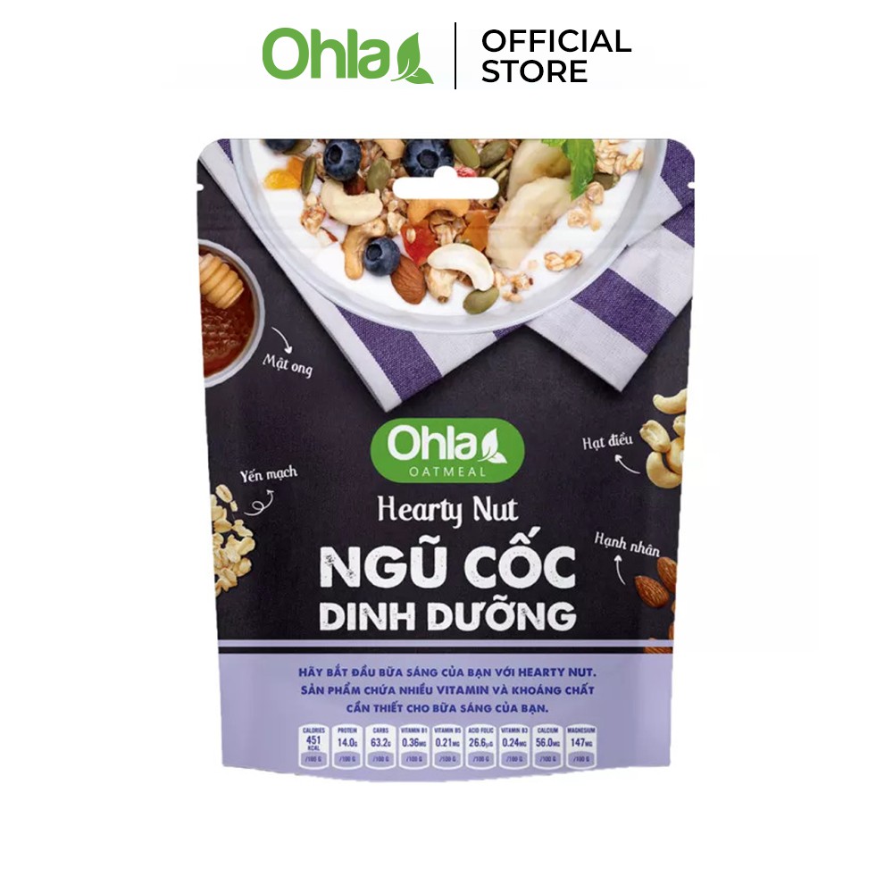 Ngũ Cốc Dinh Dưỡng Hearty Nut Ohla yến mạch, hạnh nhân, hạt điều 180gr