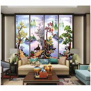 Tranh đính đá Tứ quý tiểu ngư canh mục Y8085 146x100cm