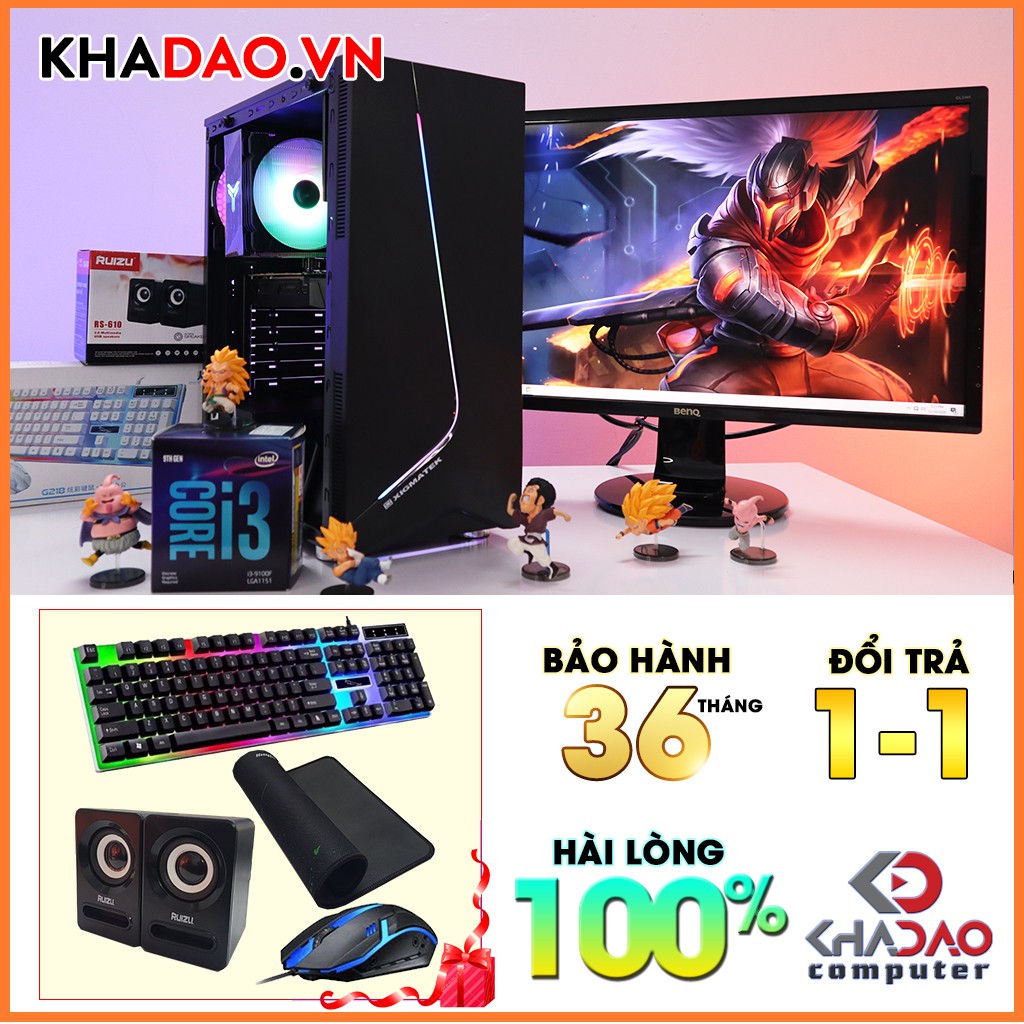 Máy tính chơi game Core I3 + màn hình 22'' Full HD LOL, CSGO, PUBG PC bao mượt | BH 36 tháng, tặng phím chuột, pad, loa