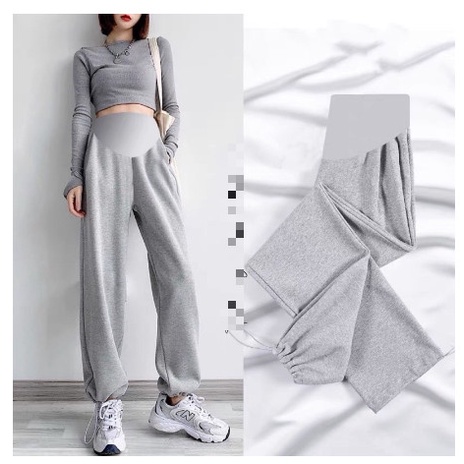 Quần Bầu Jogger bo chun gấu mặc được 2 kiểu dáng tiện lợi có đáp bụng và chun chỉnh