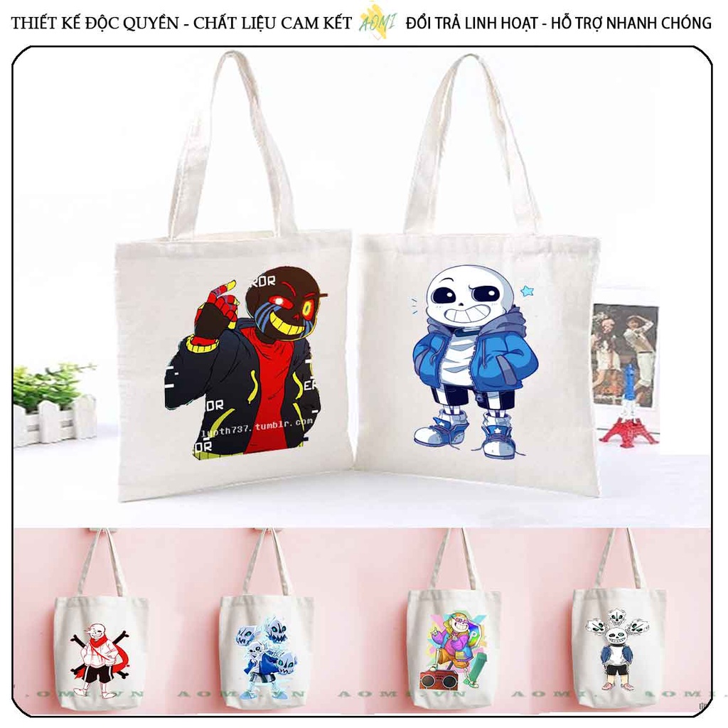 TOTE CANVAS Sans family TÚI VẢI ĐEO VAI BAG CÓ KHÓA KÉO SIZE LỚN 33x38cm AOMIVN DU LỊCH DẠO PHỐ