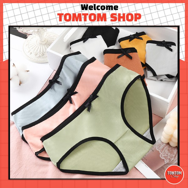 Quần lót nữ cotton màu trơn đính nơ dễ thương viền đen QL35
