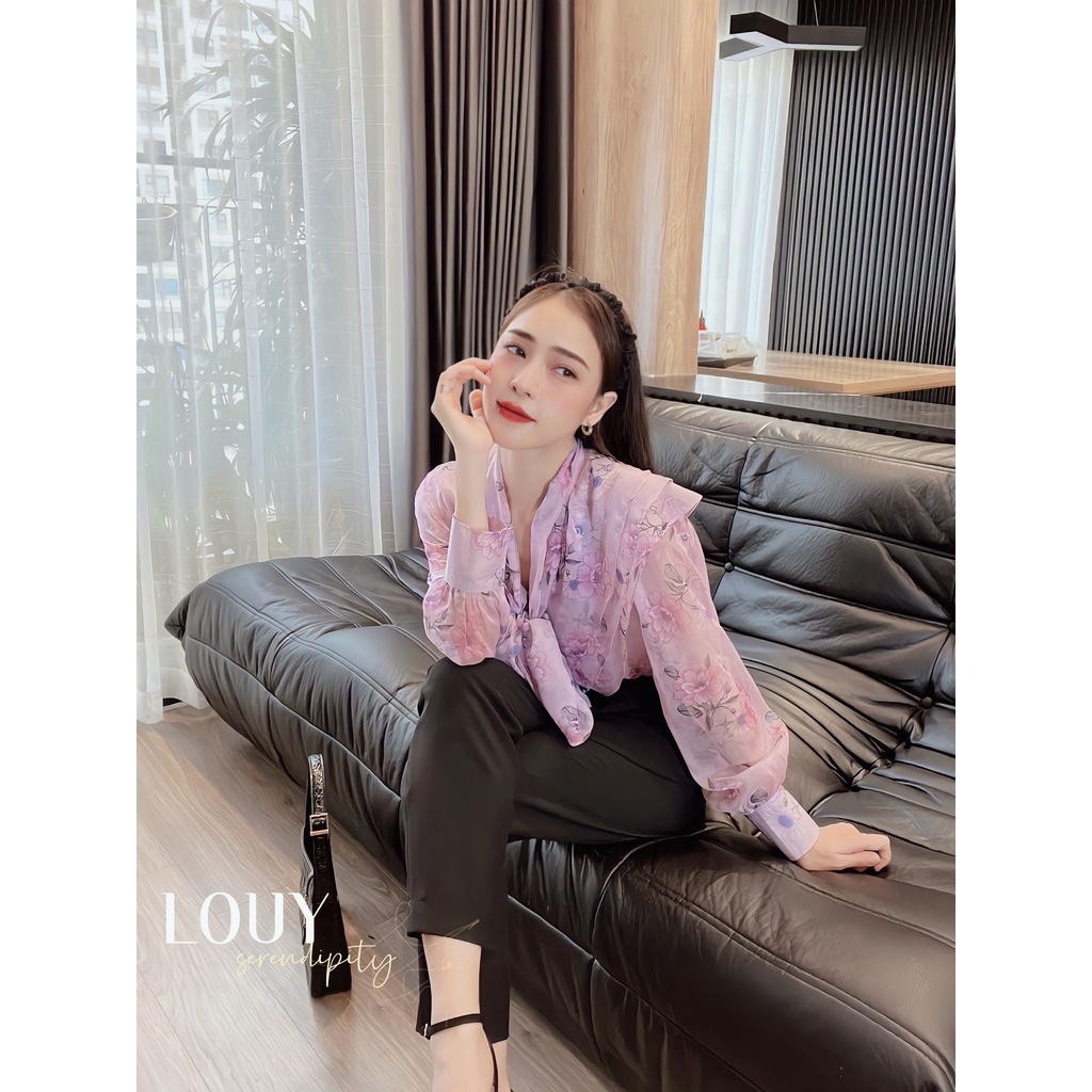 𝓜𝓪𝓲𝓴𝓪 𝓢𝓮𝓽 - Áo sơ mi tơ xước hoa tím + Quần âu cạp cao ( Ảnh thật )