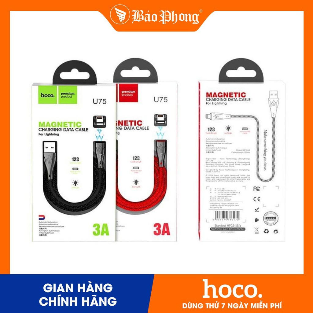 CÁP SẠC NHANH 3A HOCO U75 DÂY DÙ NAM CHÂM cho iPhone, TypeC
