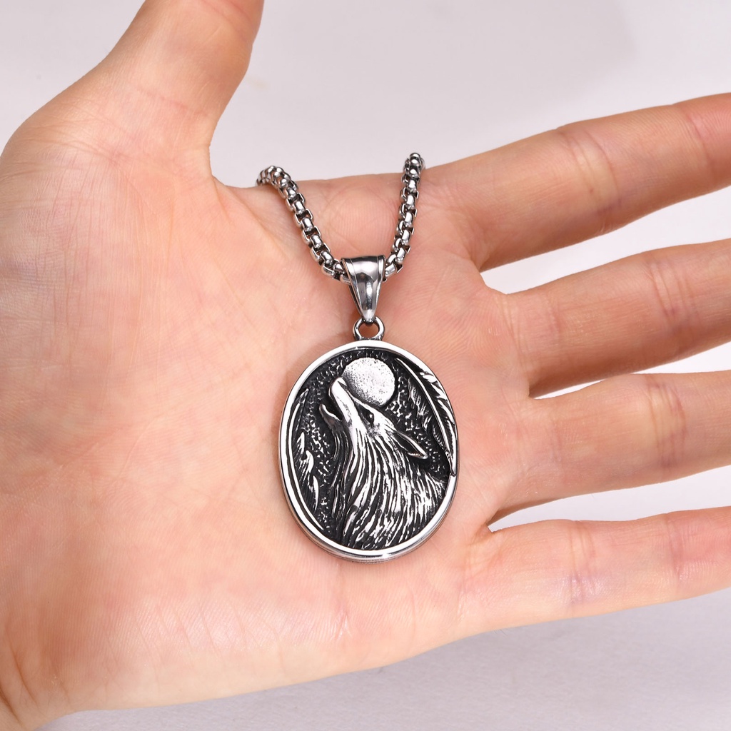 Vòng cổ Mặt Hình Đầu Sói Bằng Thép Không Gỉ Thời Trang Cho Nam