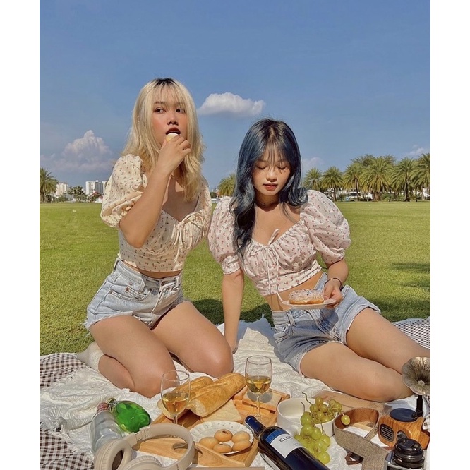 (ảnh thật, hoả tốc)🥗CINDY_CROPTOP (ÁO HOA TAY PHỒNG) (2 MÀU MỚI)
