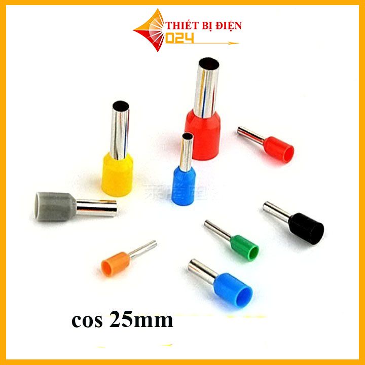 Đầu cos pin rỗng đơn bấm dây điện, cốt kim rỗng bằng đồng, cosse (cót) nối aptomat (CB)(100 chiếc)