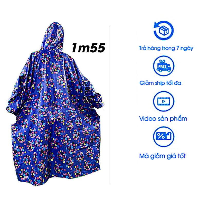 Áo mưa 1 người cao cấp bít bông 1m55(luôn cổ) - Danh cho phái đẹp - phong cách dễ thương - Chất liệu vải dù cực bền.