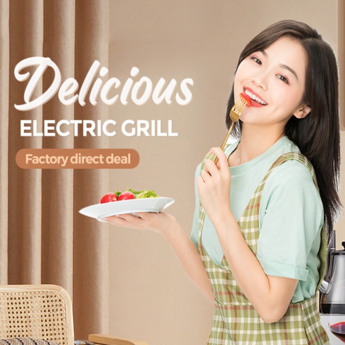 Sản Phẩm Bếp lẩu nướng 2 trong 1 chống dính cao cấp EB-8602, hợp kim nhôm phủ Teflon chống dính 3 lớp, công suất 1100-22