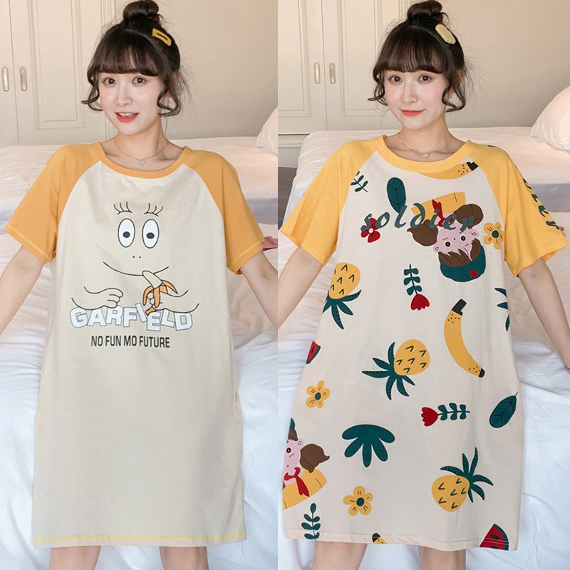 Đầm ngủ in họa tiết hoạt hình đáng yêu cho nữ