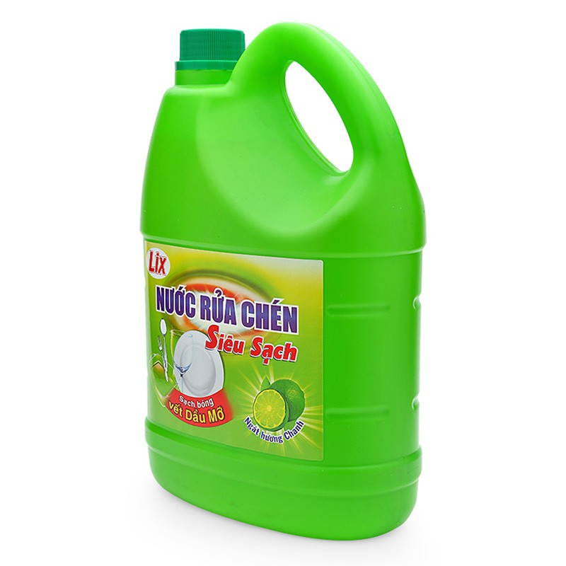 Nước rửa chén Lix Siêu sạch hương Chanh can 4kg - 3.6kg (mới)