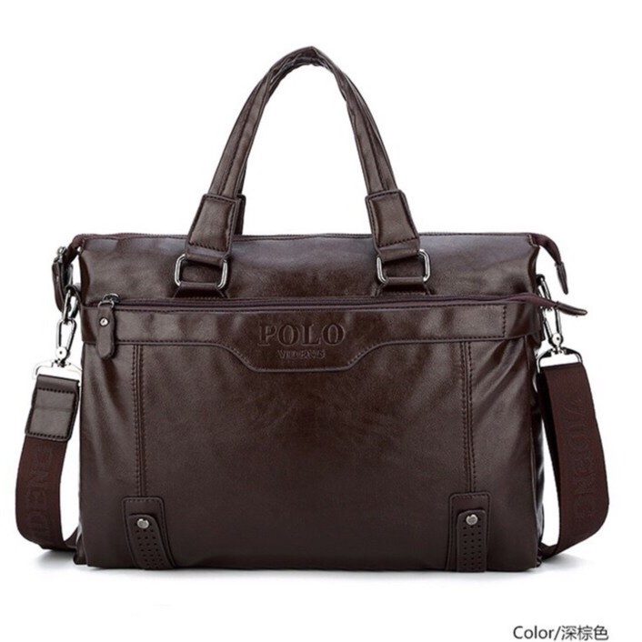 Túi xách công sở POLO da bò cao cấp, đựng vừa laptop 14 inch (Nâu đậm - Nâu sáng - Đen) | BigBuy360 - bigbuy360.vn