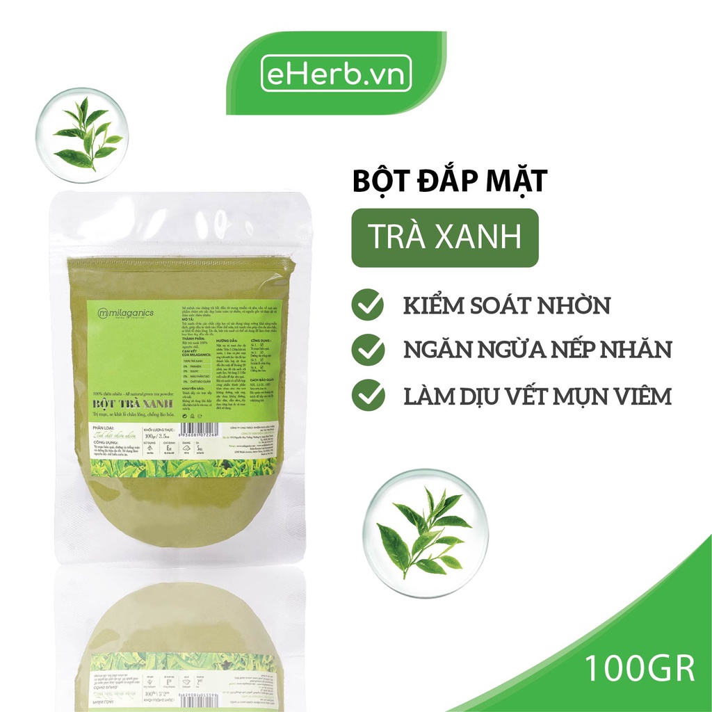 Bột Đắp Mặt Nạ Ngăn Ngừa Mụn, Dưỡng Da Trắng Mịn MILAGANICS 100g (Túi Zip)