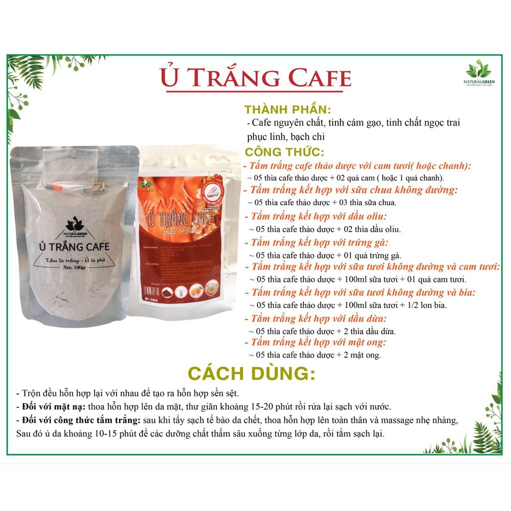 ✔️[100% Chính Hãng]  Ủ Trắng Cafe 100g Trắng da, tẩy da chết, mờ thâm nám sạm da Giảm viêm lỗ