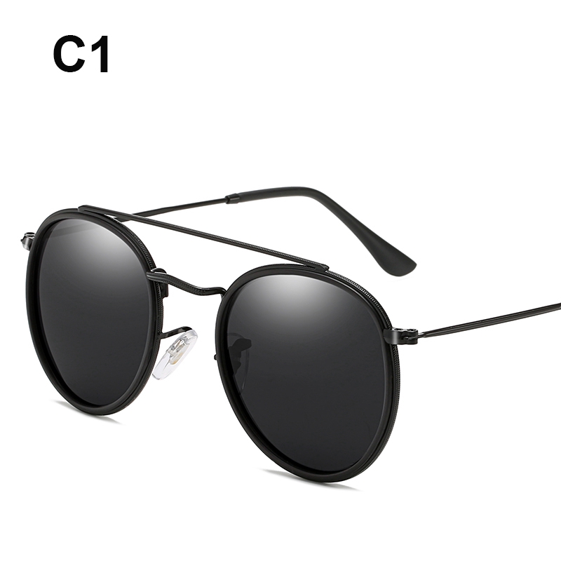 Kính mát phân cực khung tròn kim loại thời trang Âu Mỹ cổ điển