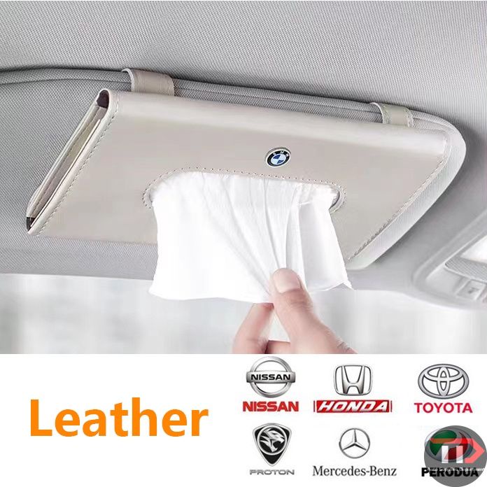 Hộp Da Đựng Khăn Giấy Có Kẹp Gắn Tấm Che Nắng Cho Xe Hơi BMW Benz Honda Toyota Ini