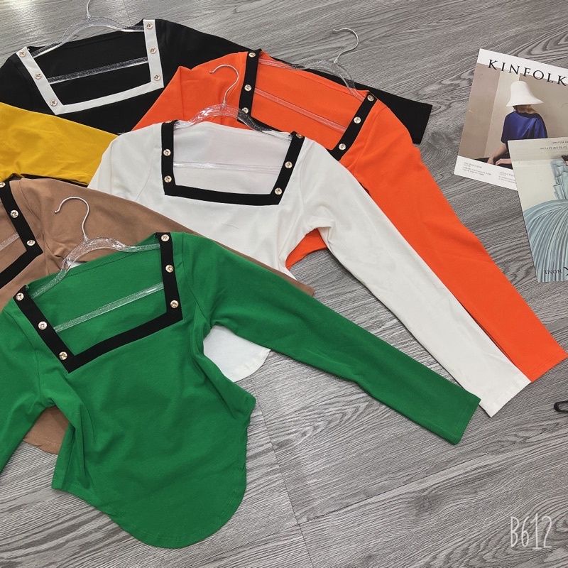 Áo cổ vuông vạt bầu phối nút 2 bên sang chảnh A15..