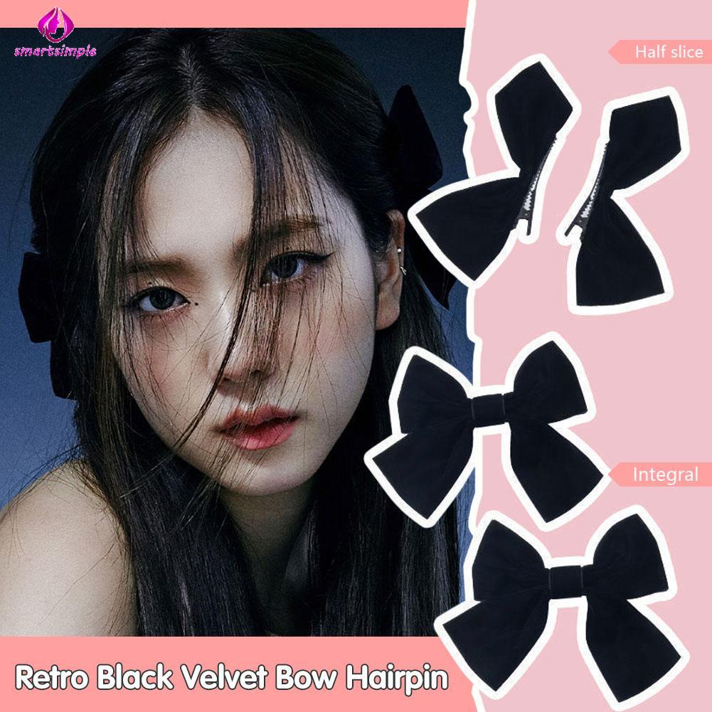 Kẹp Tóc Nơ Bằng Nhung Màu Đen Phong Cách Retro Dễ Thương Dành Cho Nữ