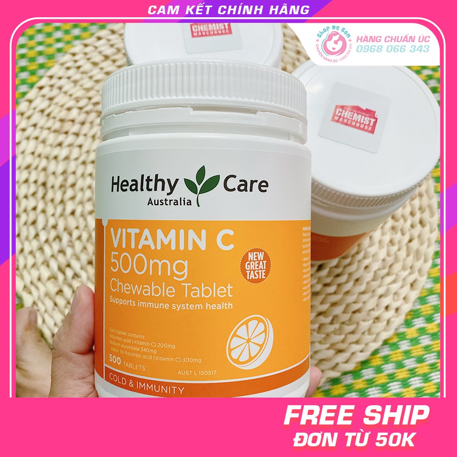 [Có tem CHEMIST] Viên C nhai Healthy Care Vitamin C 500mg 500 viên - Xuất xứ Úc