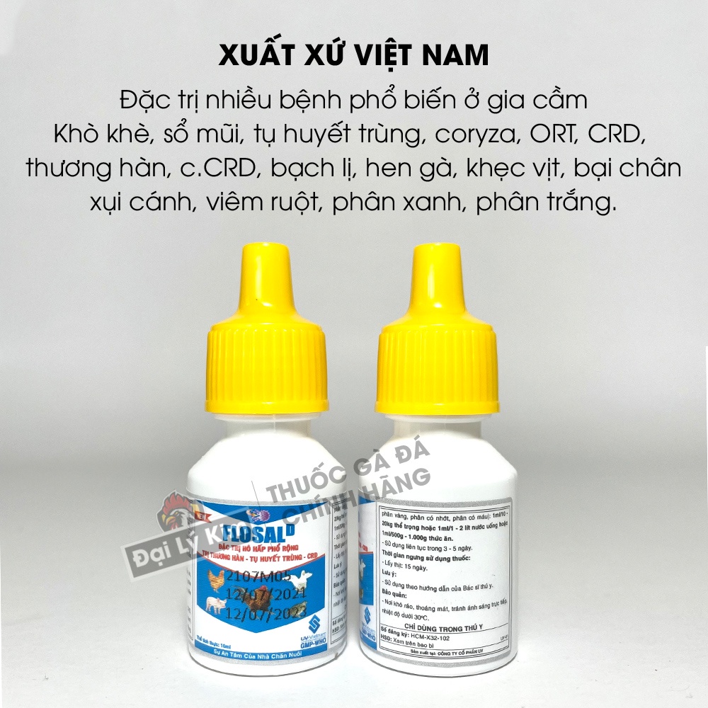 Thuốc trị khò khè cho gà, hen gà Flosal, chai 10ml