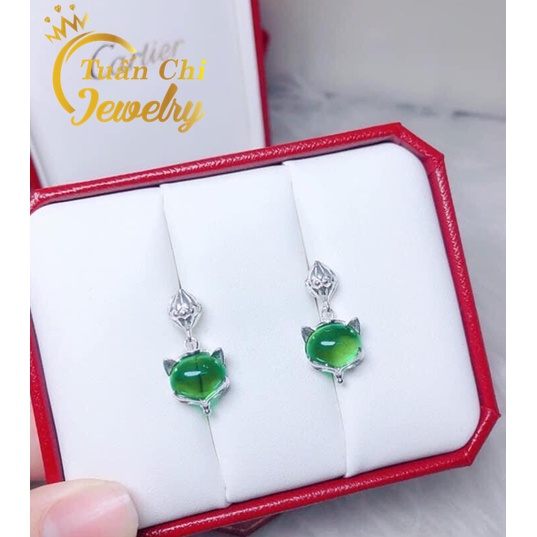 Bông Tai Bạc ⚡HÀNG SẴN⚡ Khuyên Tai Bạc Hồ Ly Cao Cấp, Kết Hợp Đá Phong Thủy Theo Mệnh