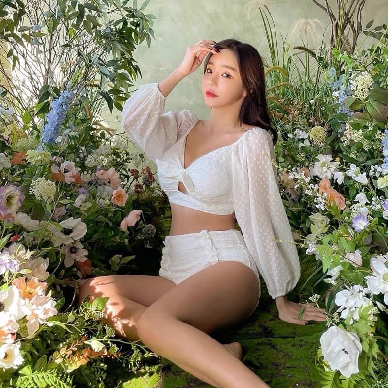 Bikini nữ đi biển Đồ bơi hai mảnh lưng cao áo tay bồng Công Chúa trắng (hàng Quảng Châu cao cấp)