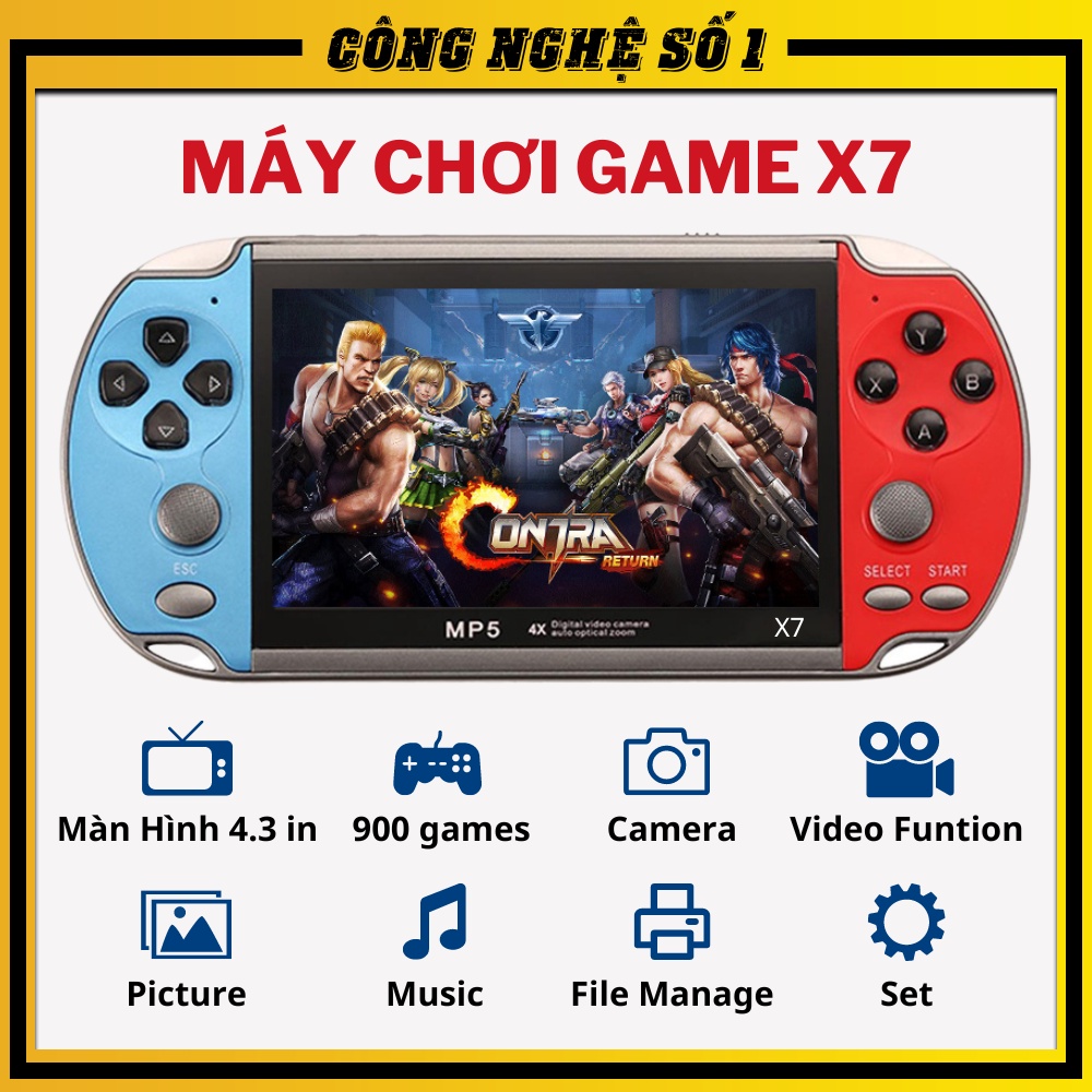 Máy chơi game cầm tay X7 - Có 900 game , màn hình 4.3 inch 8gb , tải thêm game, nghe nhạc, xem phim, đọc sách - BH 1 năm
