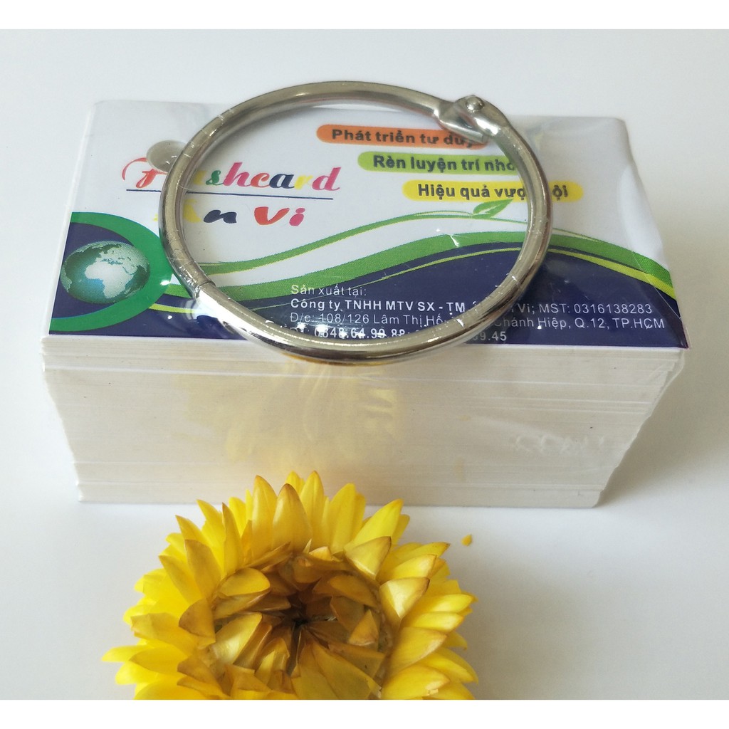 Bộ 100 thẻ flashcard trắng 5x8 vuông tặng kèm khoen bìa