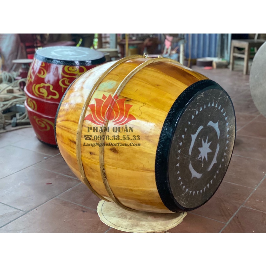 (Đk mặt 52 x 65cm) Trống trường học, đình chùa Tang trần hàng loại đẹp