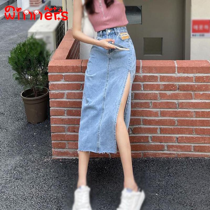 chân váy jean Lưng Cao Xẻ Tà Thời Trang Mùa Hè Cho Nữ | BigBuy360 - bigbuy360.vn