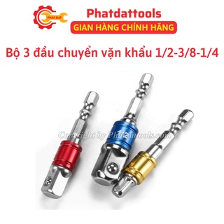 Bộ 3 đầu chuyển vặn khẩu 1/2-3/8-1/4 cho máy khoan-Thép phủ CR-V siêu bền