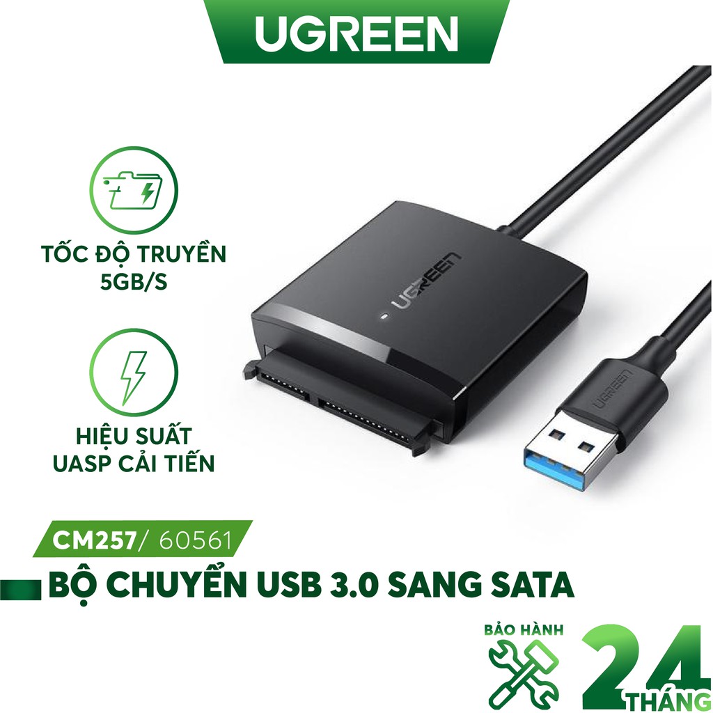 Bộ chuyển đổi ra ổ cứng và SSD SATA UGREEN CM257 Hỗ trợ chân cắm nguồn DC 5.5mm