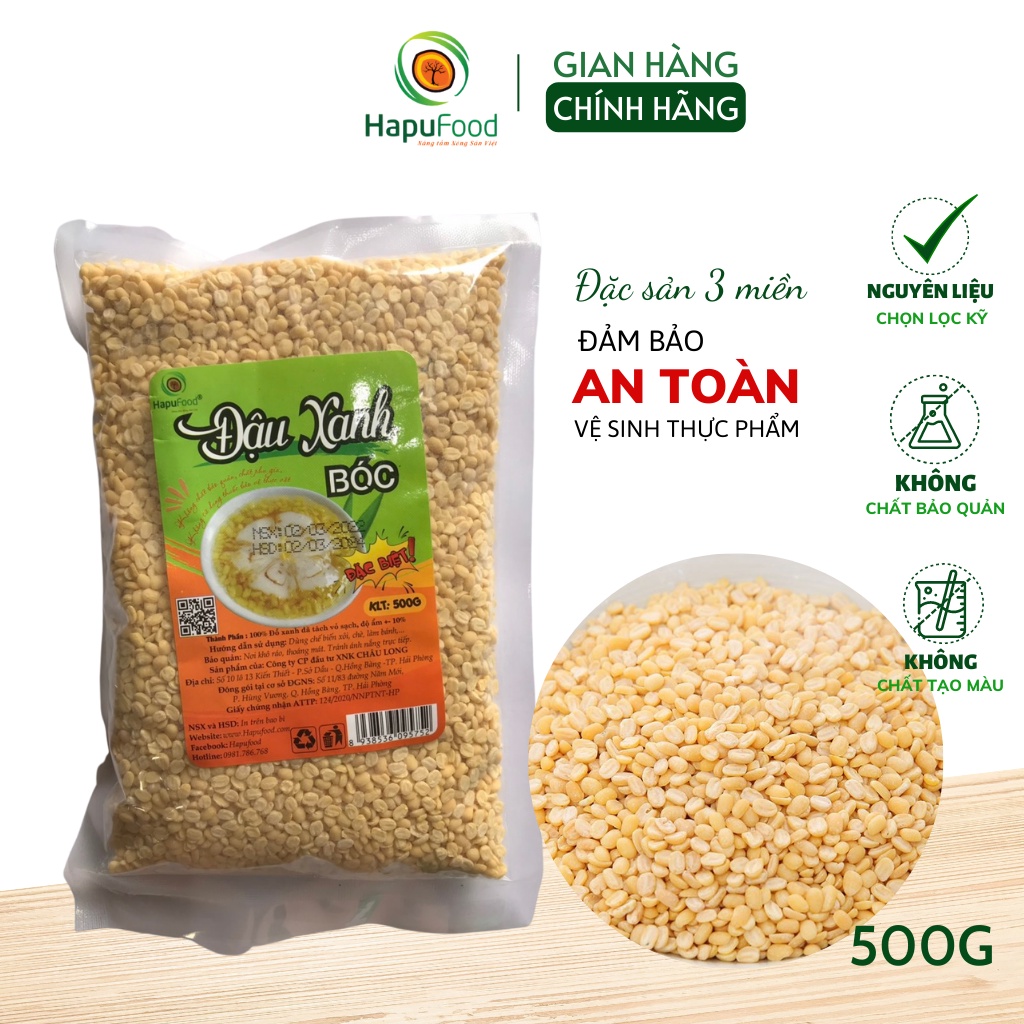 Đậu xanh tách vỏ HAPUFOOD túi 500G, hàng ngon loại 1, bở bùi