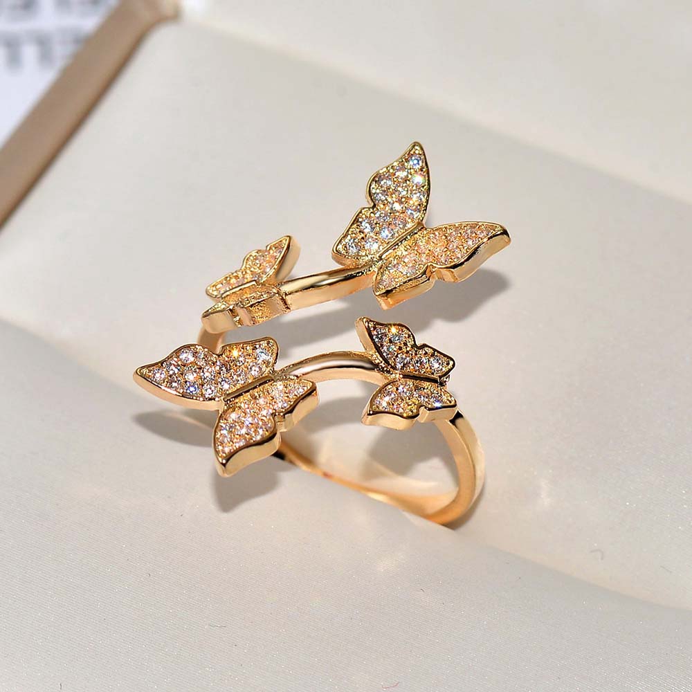 Nhẫn thiết kế hình bươm bướm đánh đá zircon nhiều màu độc đáo